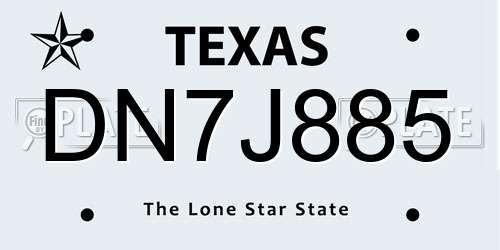 DN7J885 Texas License Plate