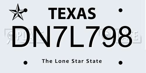 DN7L798 Texas License Plate