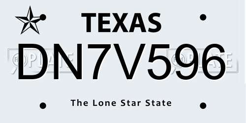 DN7V596 Texas License Plate