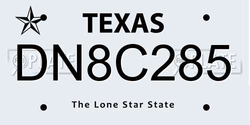 DN8C285 Texas License Plate