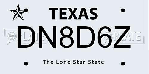 DN8D6Z Texas License Plate