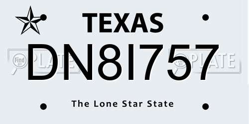 DN8I757 Texas License Plate