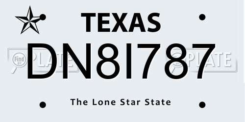 DN8I787 Texas License Plate