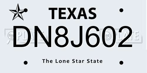 DN8J602 Texas License Plate
