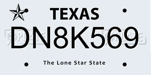 DN8K569 Texas License Plate
