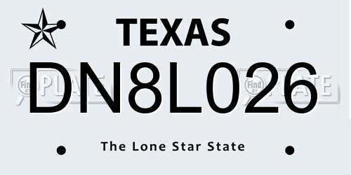 DN8L026 Texas License Plate