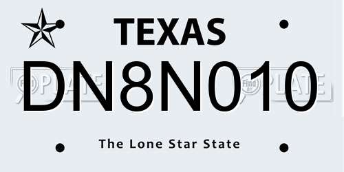 DN8N010 Texas License Plate