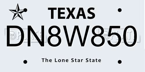DN8W850 Texas License Plate