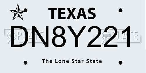 DN8Y221 Texas License Plate