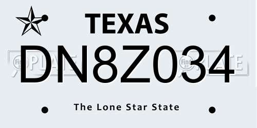 DN8Z034 Texas License Plate