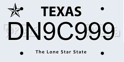 DN9C999 Texas License Plate