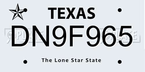 DN9F965 Texas License Plate