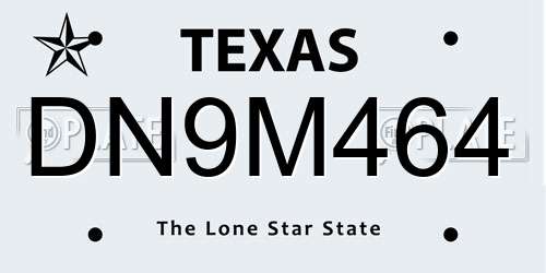 DN9M464 Texas License Plate