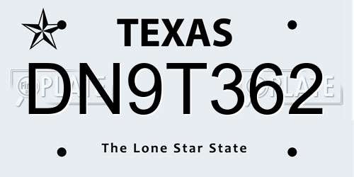DN9T362 Texas License Plate
