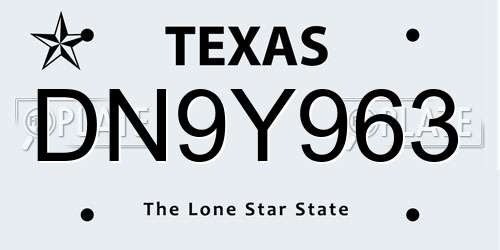 DN9Y963 Texas License Plate