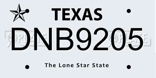 DNB9205 Texas License Plate