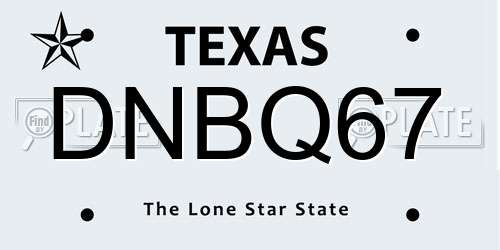 DNBQ67 Texas License Plate