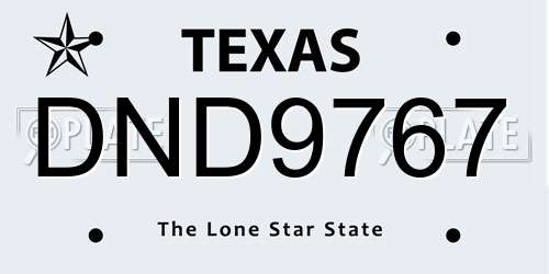DND9767 Texas License Plate