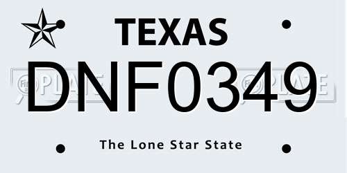 DNF0349 Texas License Plate