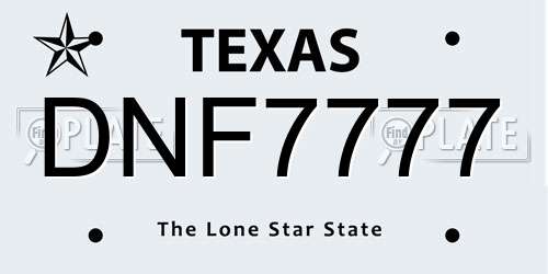 DNF7777 Texas License Plate