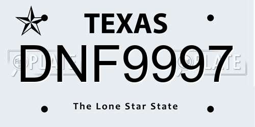 DNF9997 Texas License Plate