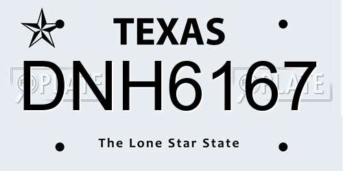 DNH6167 Texas License Plate