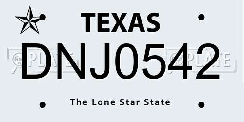 DNJ0542 Texas License Plate