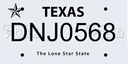 DNJ0568 Texas License Plate