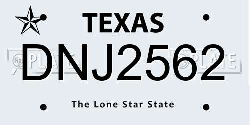 DNJ2562 Texas License Plate