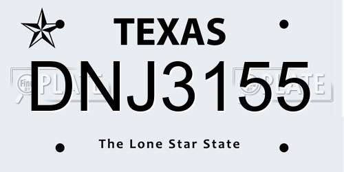 DNJ3155 Texas License Plate