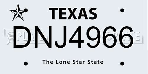 DNJ4966 Texas License Plate