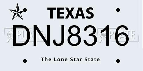 DNJ8316 Texas License Plate