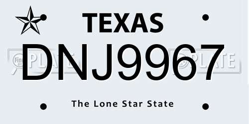 DNJ9967 Texas License Plate