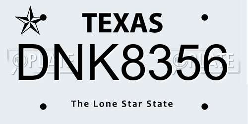 DNK8356 Texas License Plate