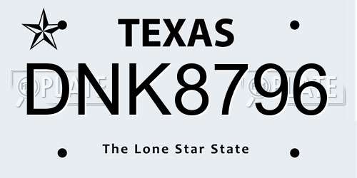 DNK8796 Texas License Plate