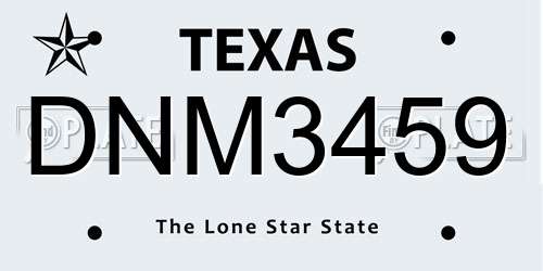 DNM3459 Texas License Plate