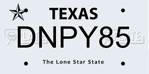DNPY85 Texas License Plate