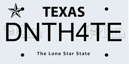 DNTH4TE Texas License Plate