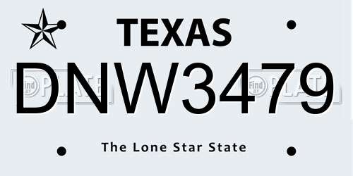 DNW3479 Texas License Plate