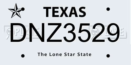 DNZ3529 Texas License Plate
