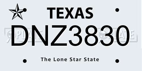 DNZ3830 Texas License Plate