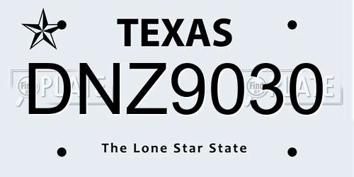 DNZ9030 Texas License Plate