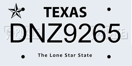 DNZ9265 Texas License Plate