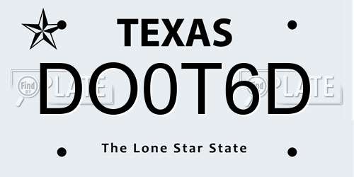 DO0T6D Texas License Plate