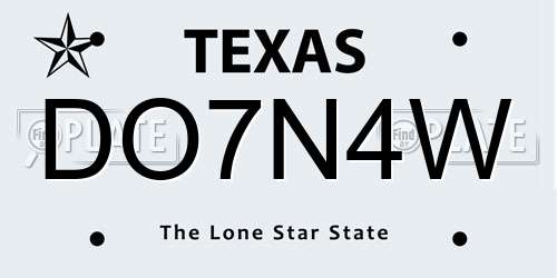 DO7N4W Texas License Plate