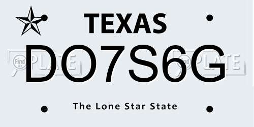 DO7S6G Texas License Plate