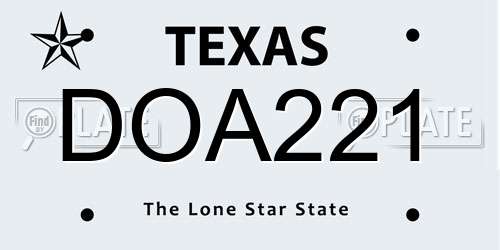 DOA221 Texas License Plate
