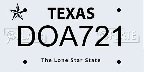 DOA721 Texas License Plate