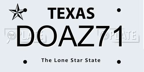 DOAZ71 Texas License Plate