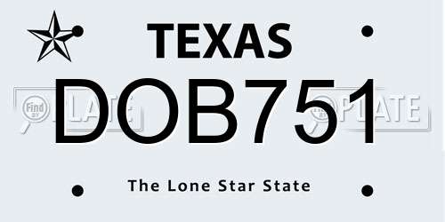 DOB751 Texas License Plate